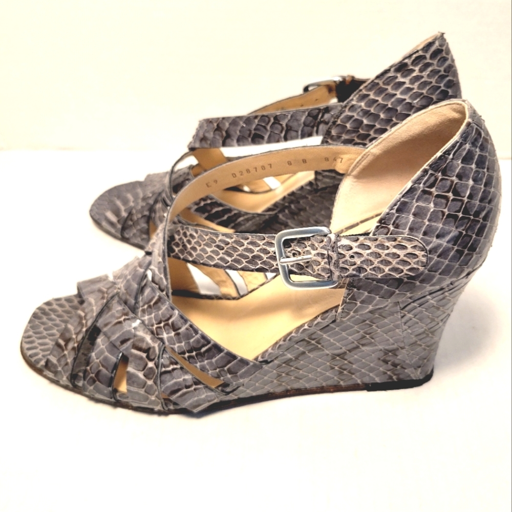 COLE HAAN Genuine Grey Snake Wedge Sandals